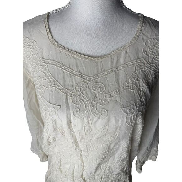 Johnny Was Off White Embroidered Lace Tunic Blouse Size S Fairy Whimsy - Picture 2 of 5